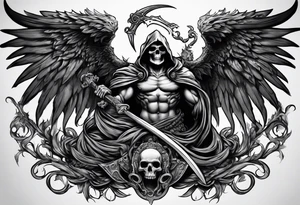fallen reaper with wings fighting medusa tattoo idea
