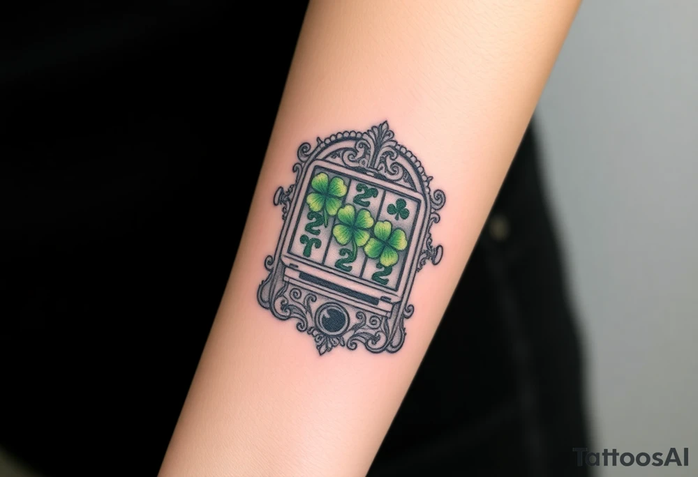 Ornate slot machine with three four leaf clovers tattoo idea