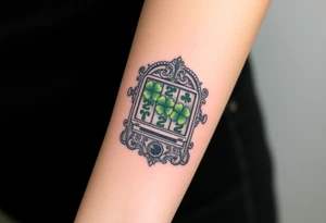 Ornate slot machine with three four leaf clovers tattoo idea