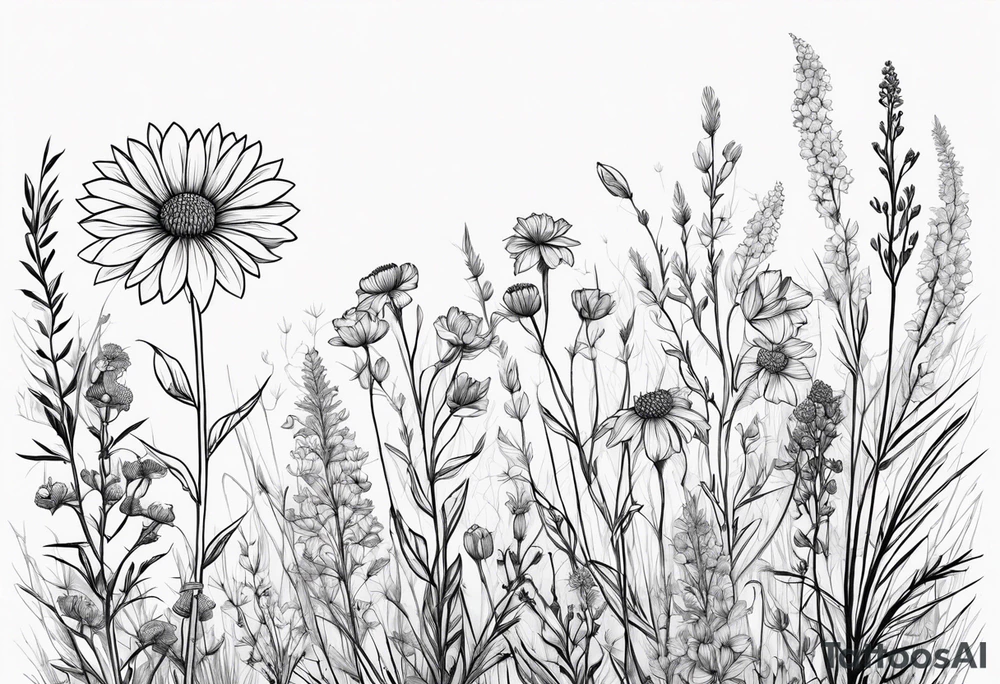 Wildflowers, prairie plants, vertical tattoo idea