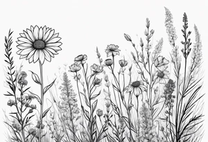 Wildflowers, prairie plants, vertical tattoo idea