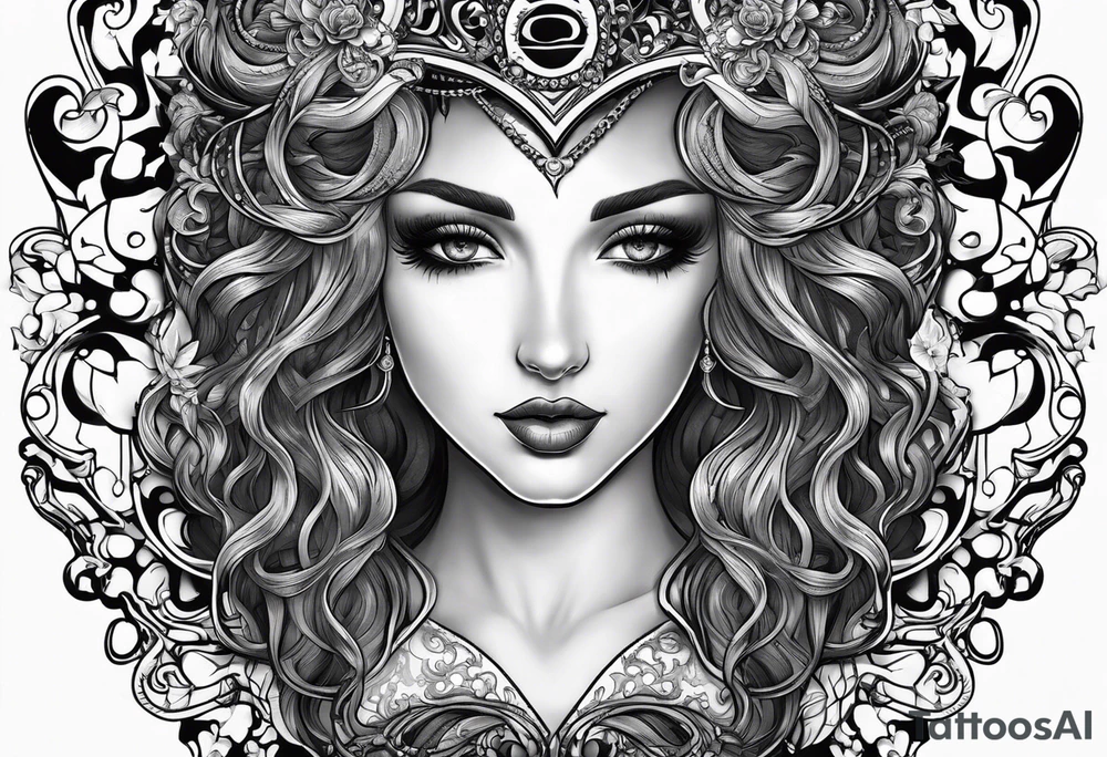 Gothic Medusa lady head inside of a heart blackwork tattoo idea