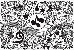 simple icons down the back of the arm featuring four icons:

1. a music note on a staff
2. a wave of water
3. a pocket
4. mushroom tattoo idea