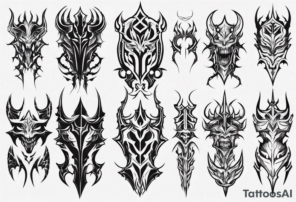 Demonic leg armor symmetrical tattoo idea