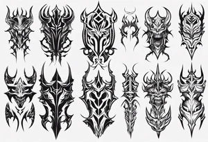 Demonic leg armor symmetrical tattoo idea