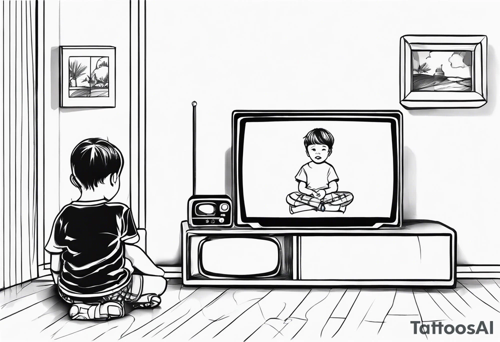 child sit in front of a tv tattoo idea