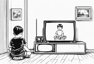 child sit in front of a tv tattoo idea