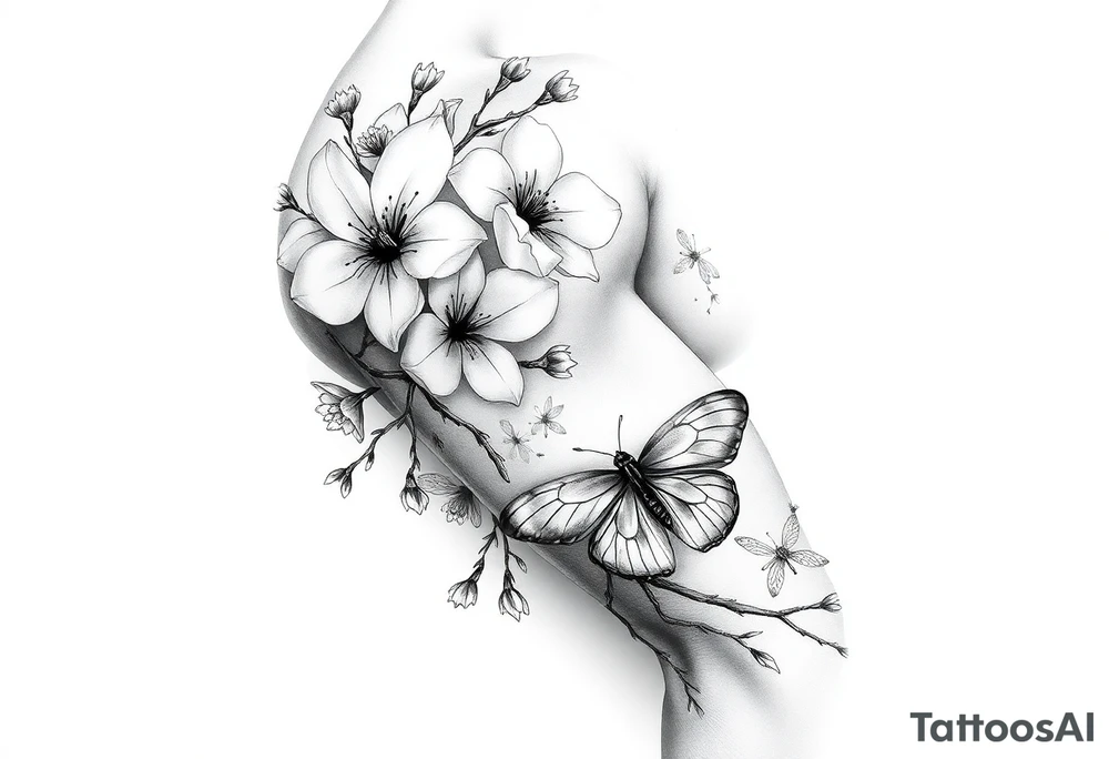 Cherry blossom with butterfly and dragonfly tattoo idea