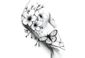 Cherry blossom with butterfly and dragonfly tattoo idea