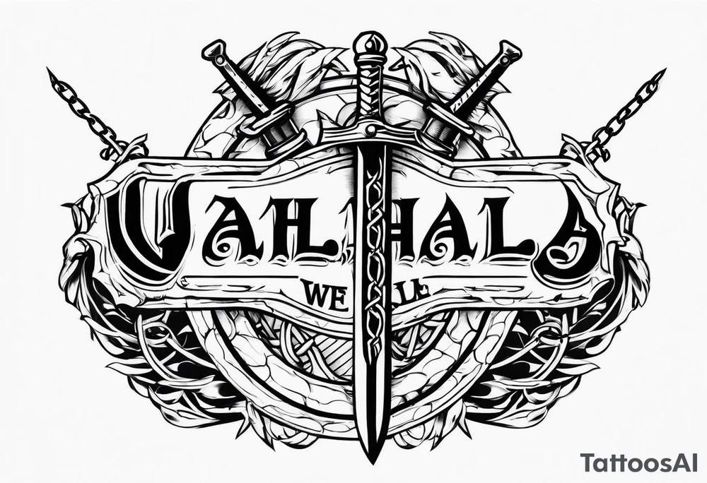 Valhalla sword shield barb wire chain tattoo idea