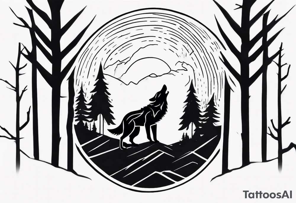 a thunderstorm over a forest and a wolf howling tattoo idea a thunderstorm over a forest and a wolf howling tattoo idea