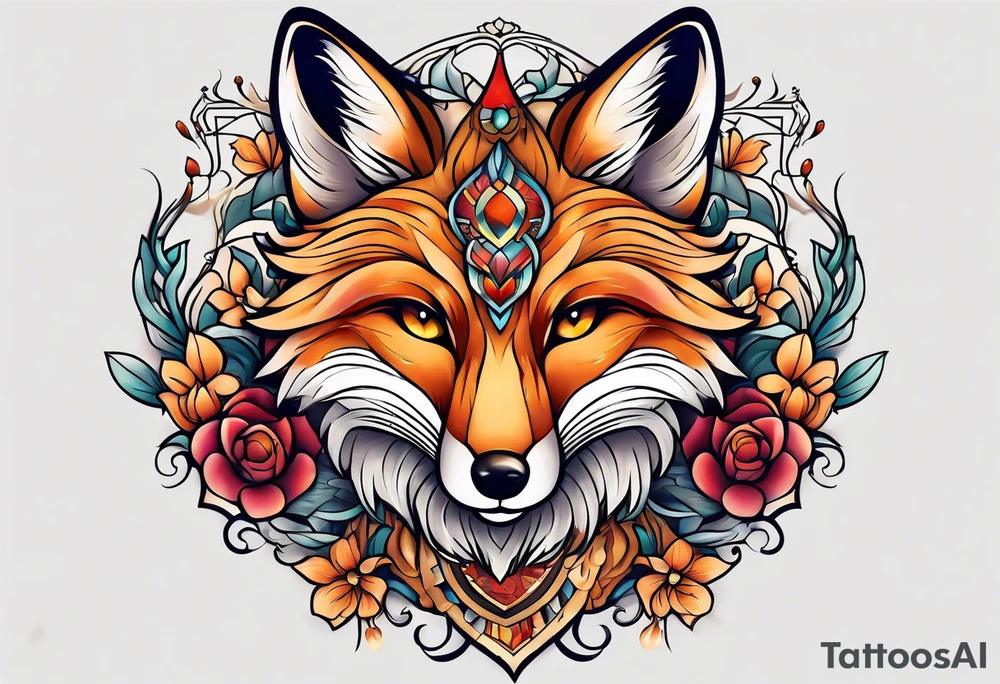 neo traditional fox tattoo idea