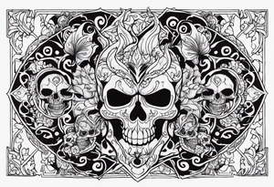 Name KIHURANI with background of skulls and demons while burning tattoo idea