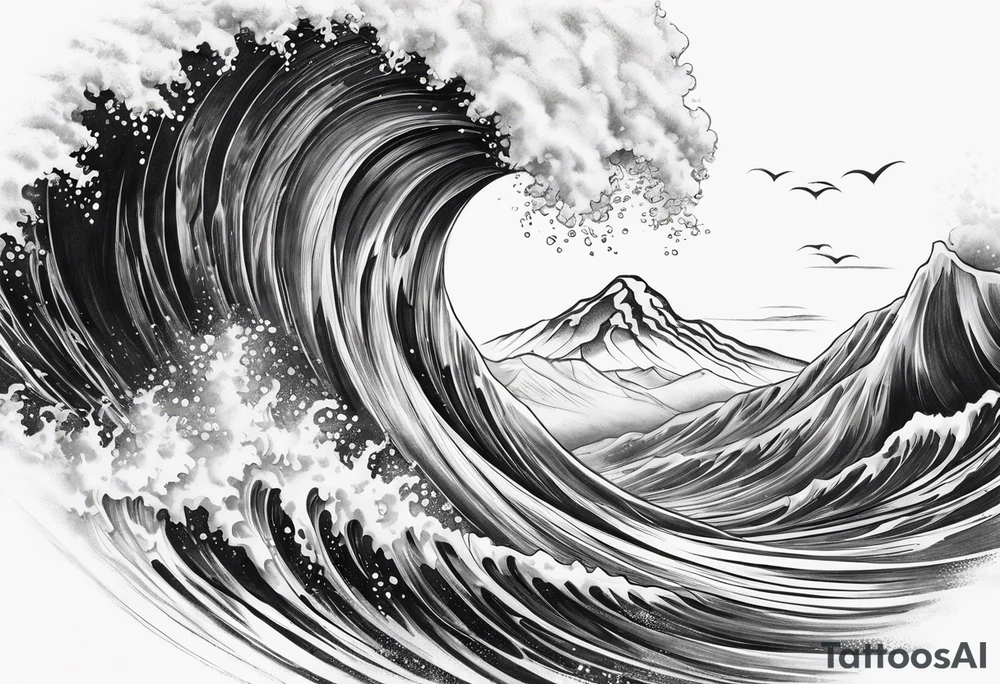 TIDAL WAVE OVER A MOUNTAIN tattoo idea
