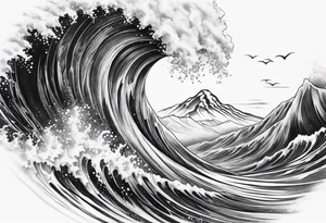 TIDAL WAVE OVER A MOUNTAIN tattoo idea