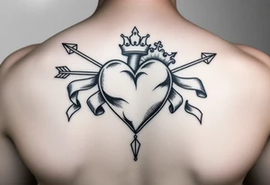 heart pierced by arrow with flowing ribbons princess crown festhers tattoo idea