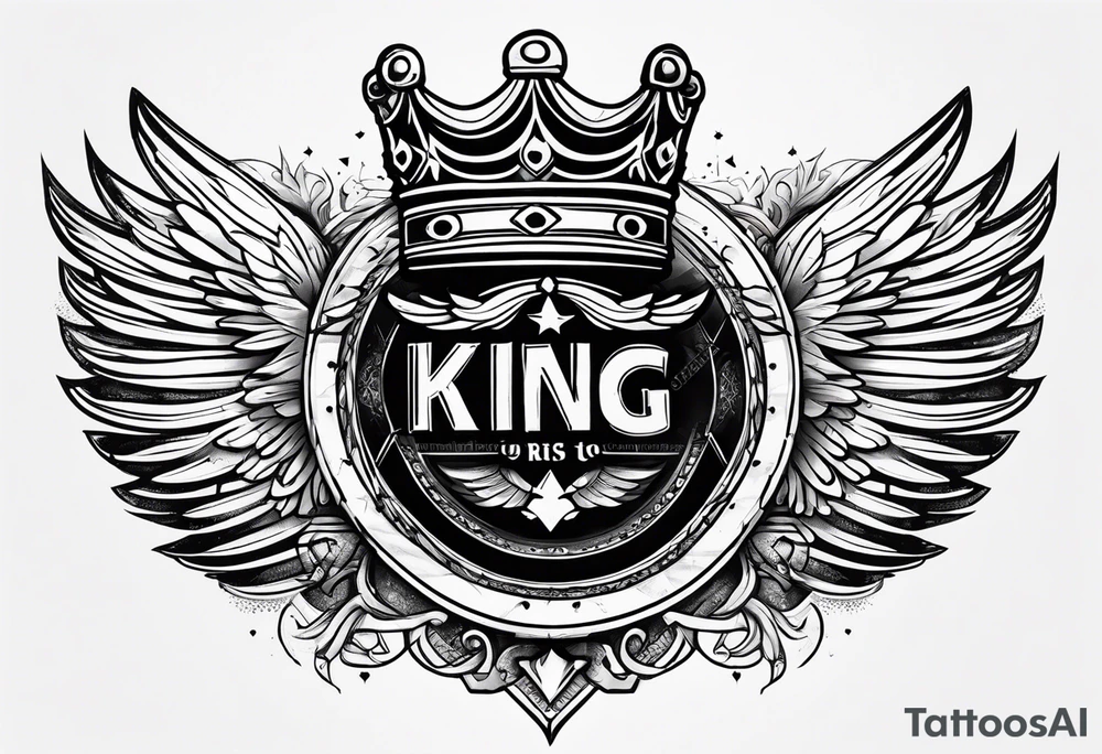 King crown,wings and text tattoo idea