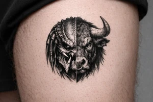a face half predator half bull tattoo idea