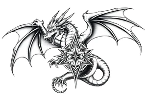 Masculine beautiful realistic dragon holding celtic star tattoo idea
