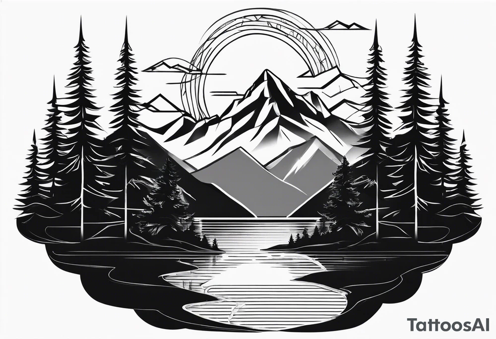 Mountains and trees reflection tattoo idea