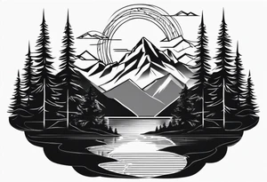 Mountains and trees reflection tattoo idea