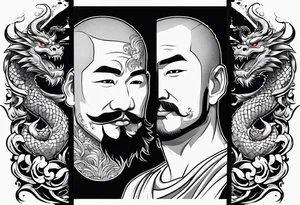 give me an asian gangster style tattoo with a dragon, on the back and mix it in with a greek style arm sleeve with achilles the greek god tattoo idea