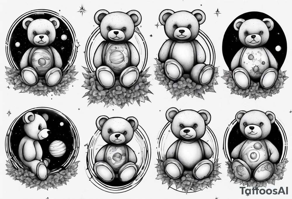 Teddy bear planets tattoo idea