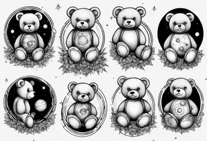 Teddy bear planets tattoo idea