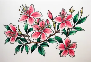 5-petal Azaleas, spread out along a long branch tattoo idea