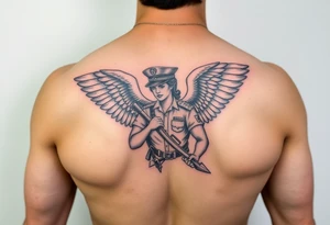 Female us coast guard officer carried by guardian angel tattoo idea