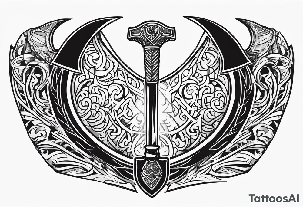 Valhalla sword shield axe tattoo idea