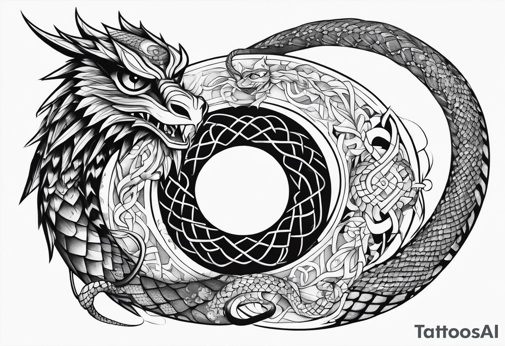 a snake, dragon and owl independent but together tattoo idea