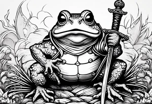 toad with sword; samurai sword Is pointing down(sword stuck in the ground) as if the toad was standing; no clothes tattoo idea