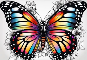 Butterfly: “A vibrant butterfly with colorful wings, resting on a flower, showcasing transformation and beauty.” tattoo idea