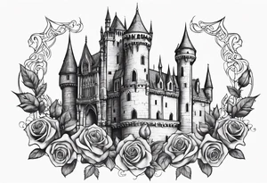 old broken gothic castle, broken sword, roses tattoo idea