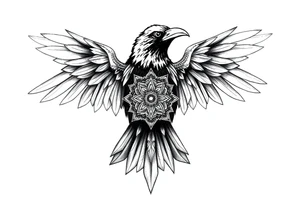 ominouse raven with mandala on its wings tattoo idea