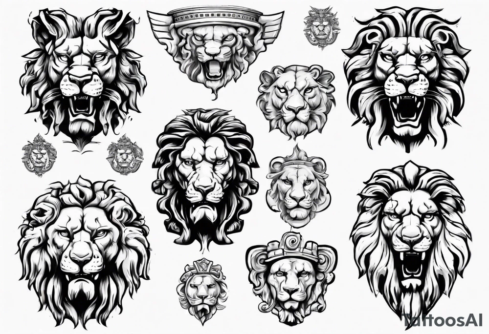 Roman ancient lion face statue tattoo idea