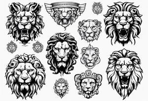 Roman ancient lion face statue tattoo idea