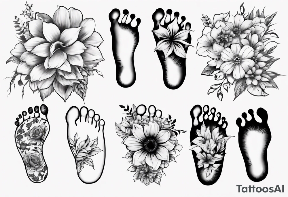 Baby Feet Made Of Flowers tattoo idea