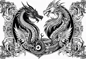 majestic  dragon and phoenix  in harmony and balance tattoo tattoo idea