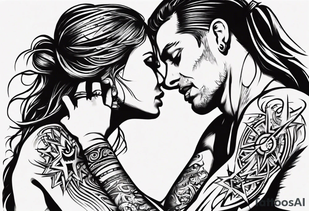 woman giving man a tattoo on star tattoo idea