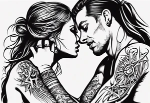 woman giving man a tattoo on star tattoo idea