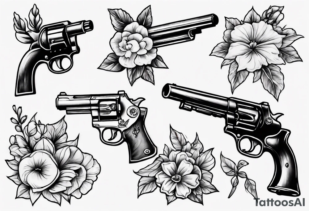 Gun with flowers sketch traditional styles tattoo idea