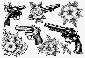 Gun with flowers sketch traditional styles tattoo idea