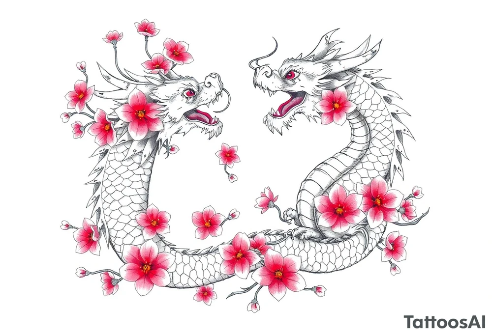 Dragons with cherry blossoms tattoo idea