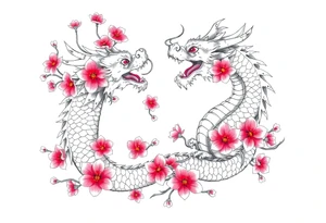 Dragons with cherry blossoms tattoo idea