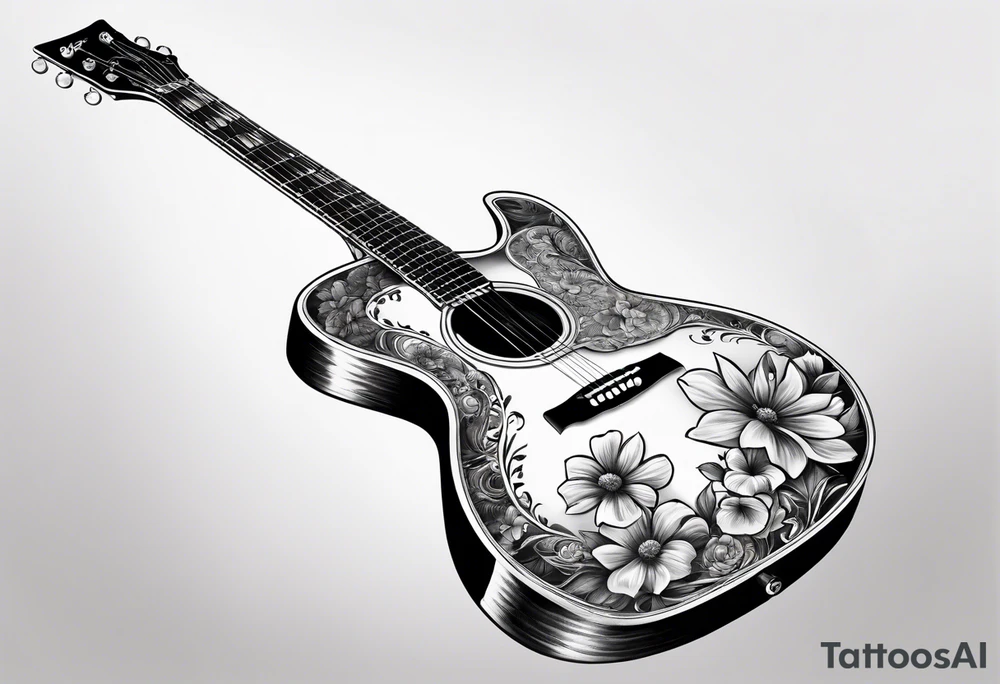 Guitar with flowers growing off the side tattoo idea
