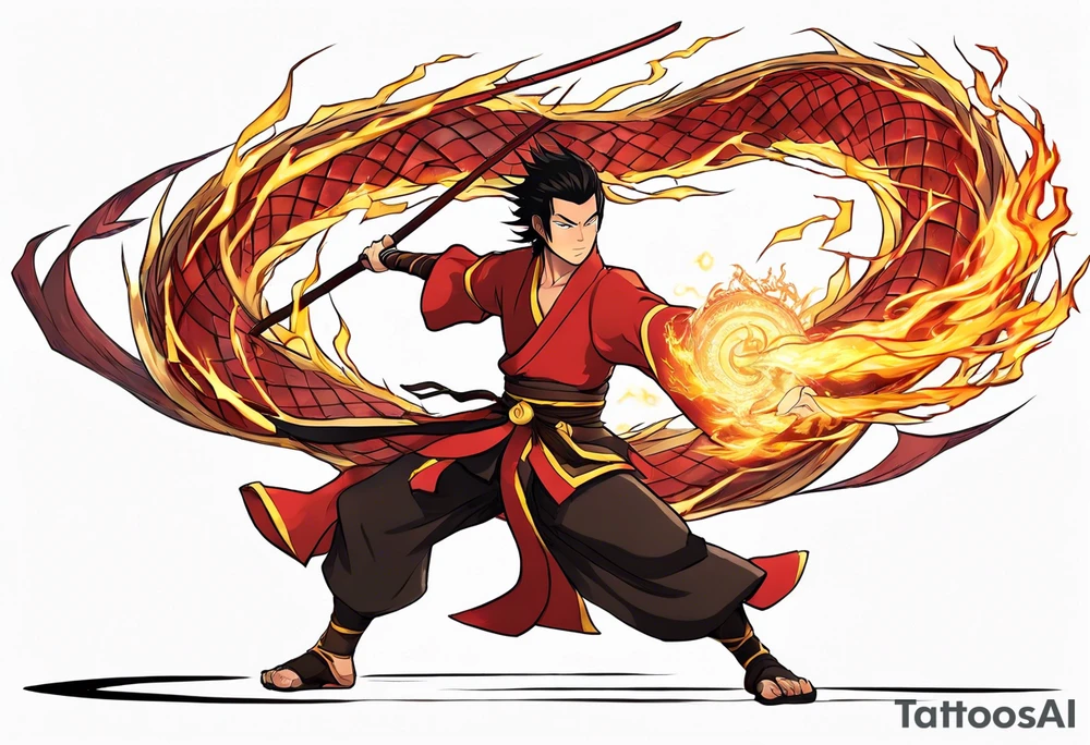 Zuko from Avatar the Last Airbender bending lightning with the red dragon around him tattoo idea