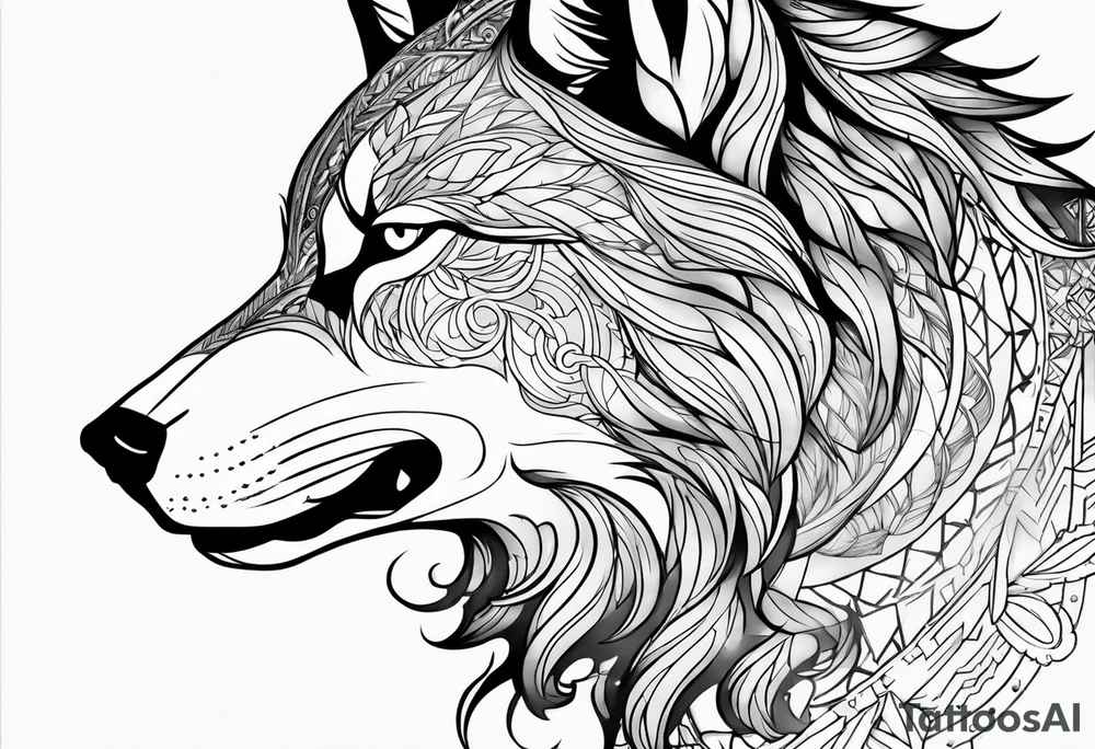 the warrior looks into the water and there is the reflection of a wolf tattoo idea