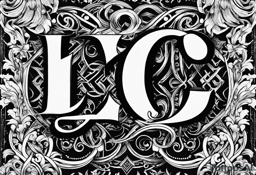 small fine line art with the letters L and C without brackground. focus is on the letters tattoo idea